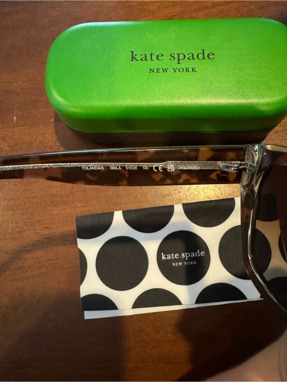 kate spade Yolanda brown tortoiseshell cat-eye sunglasses with green case